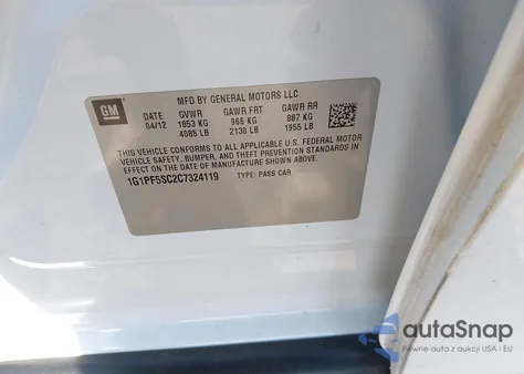 2012 Chevrolet Cruze 1Lt from USA, damaged, VIN 1G1PF5SC2C7324119